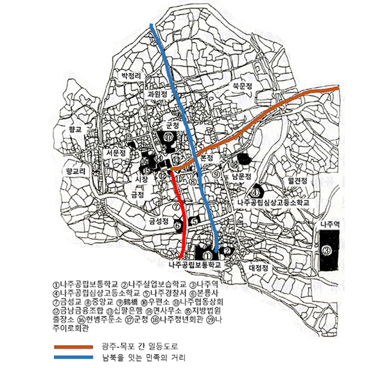 나주시 지적도와 주요 장소들