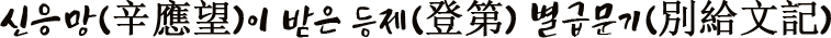 신응망(辛應望)이 받은 등제(登第) 별급문기(別給文記)
